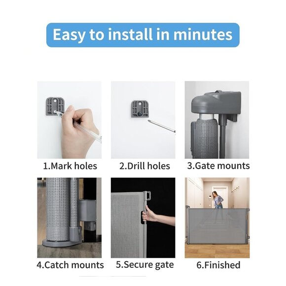 Retractable Baby pet Gate for Doorways and Stairs Indoor & Outdoor 33x71 easy - Picture 5 of 6